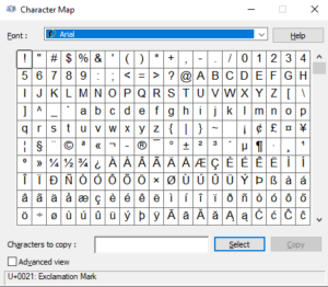 Character Map (Special Characters and Symbols)