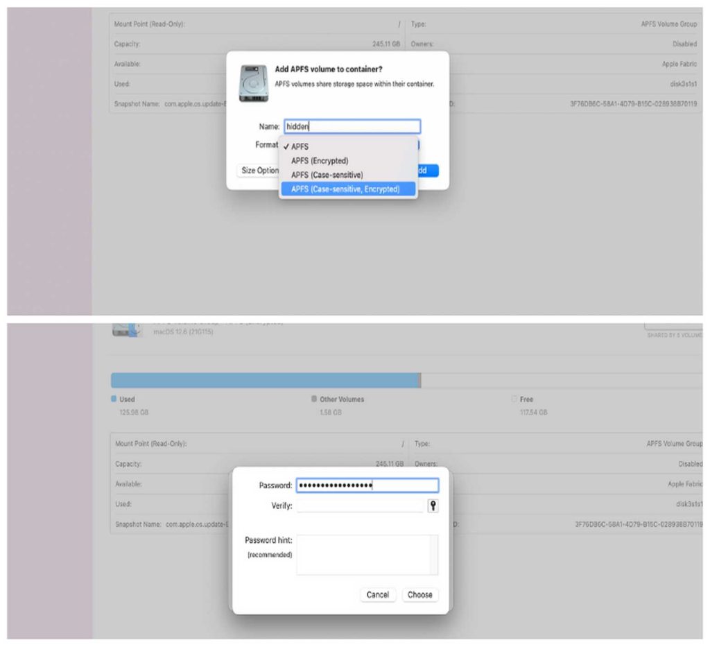 Setting up password using file vault